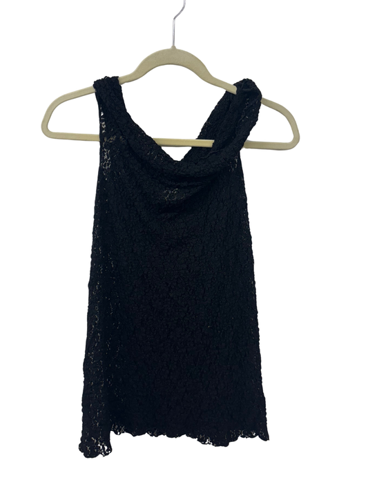 Black Lace Boat Neck Sleeveless Top