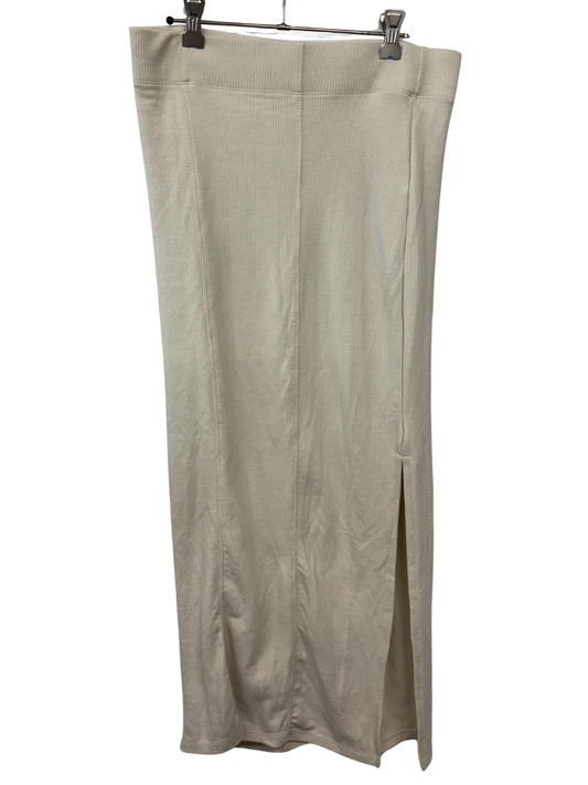 Cream Ribbed High Waisted Maxi Skirt