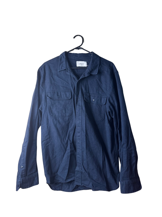 Dark Blue/Black Long Sleeve Thick Button Up Shirt