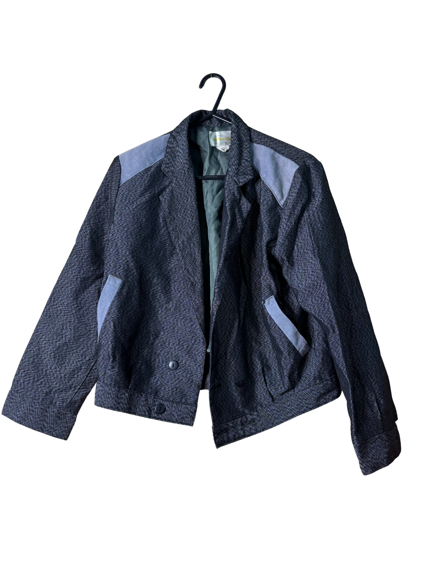 Vintage Grey & Black Fitted Cropped 3/4 Sleeve Blazer