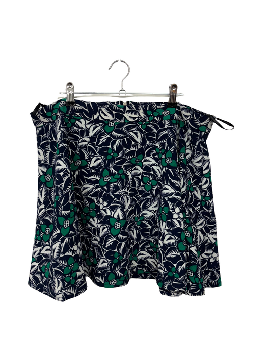 Dark Blue, Green, Cream Leaf Floral Print Mini Skirt
