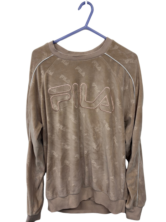 Light Pink Velour Long Sleeve Sweater with Logo