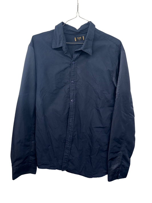 Dark Blue Long Sleeve Button Up Shirt with Sleeve Pockets