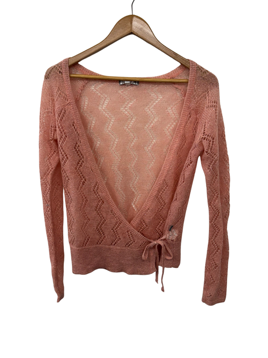 Light Pink Sparkly Long Sleeve Wrap Knit Cardigan