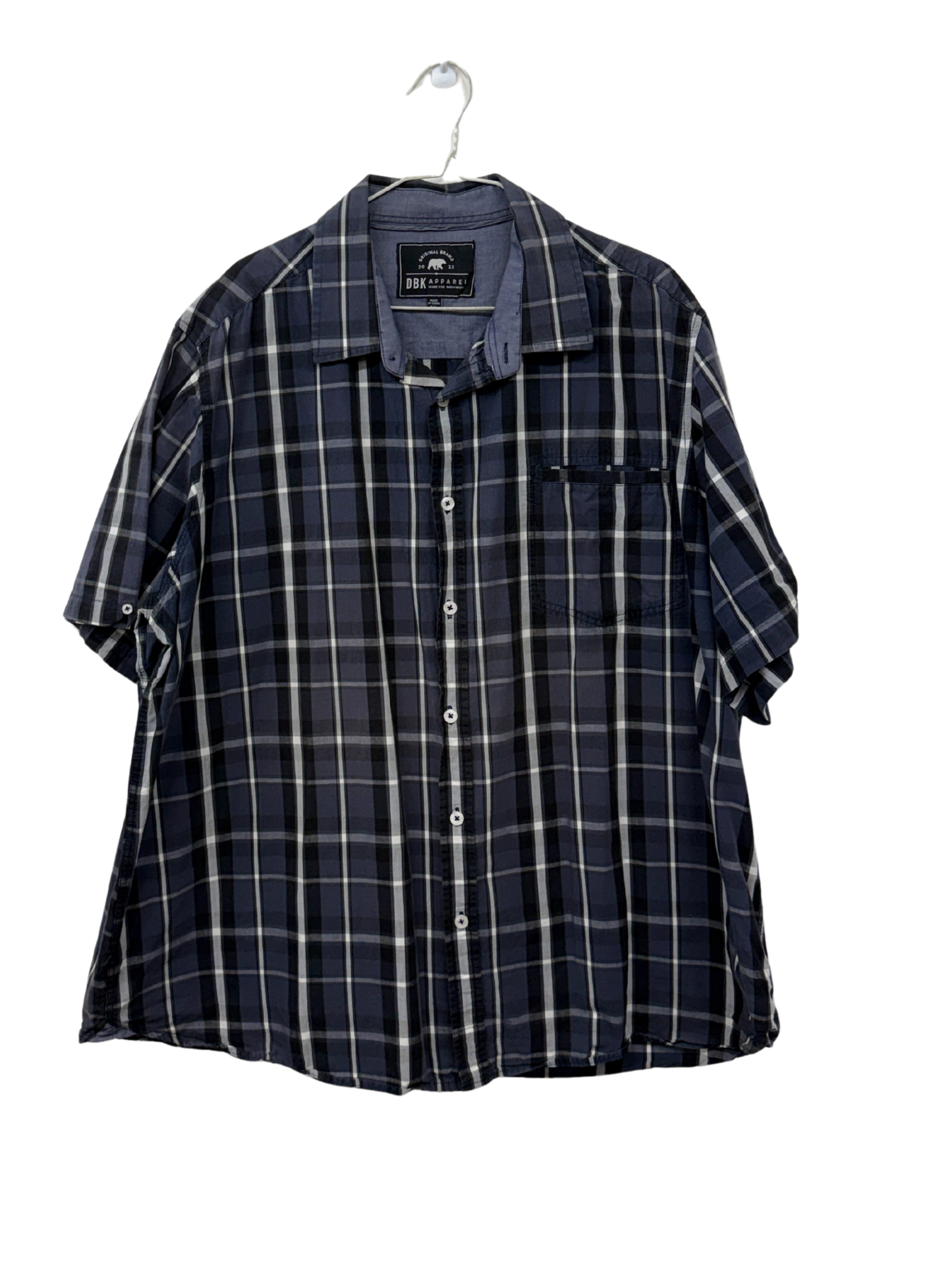 Navy, Black & White Plaid Short Sleeve Button Up Shirt