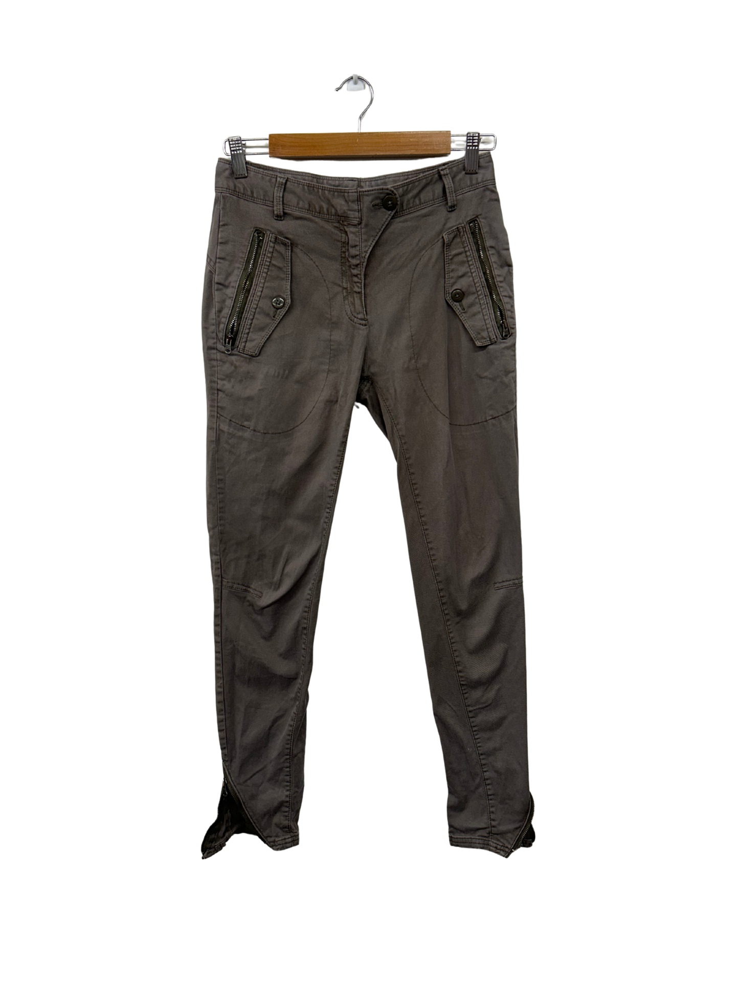 Green Skinny Cargo 'Stretch' Pants with Zip Details