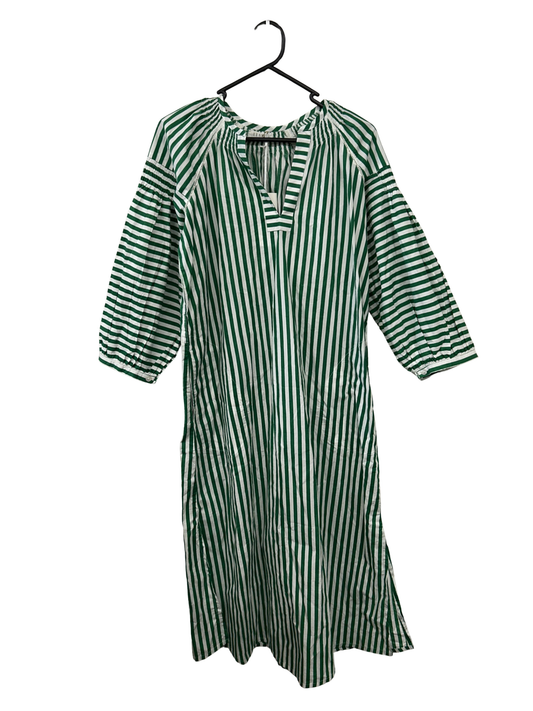 Green & White Stripe Long Puff Sleeve Maxi Dress