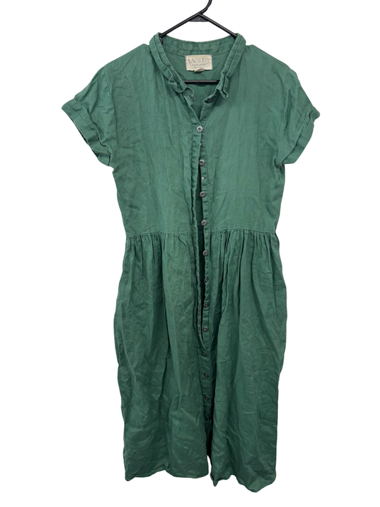 Green Short Sleeve Button Up Midi Dress
