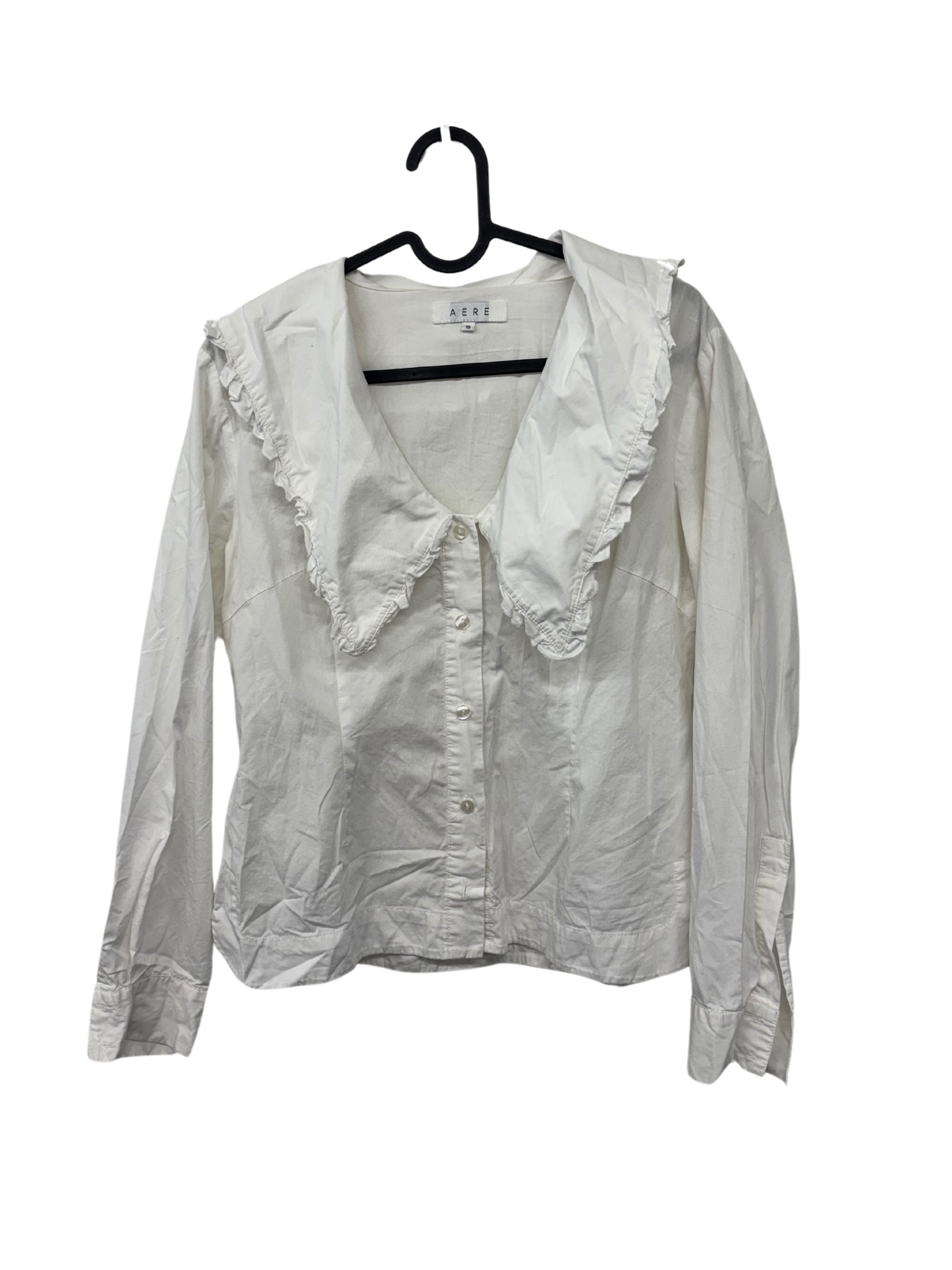 White Long Sleeve Button Up Boxy Crop Shirt with Big Collar